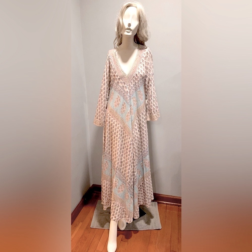 𝗦𝗢𝗟𝗗 SIMRANE Paris ‘Kate Dress’ Elegant Blockprint 100% Cotton Maxi Dress - Picture 12 of 14